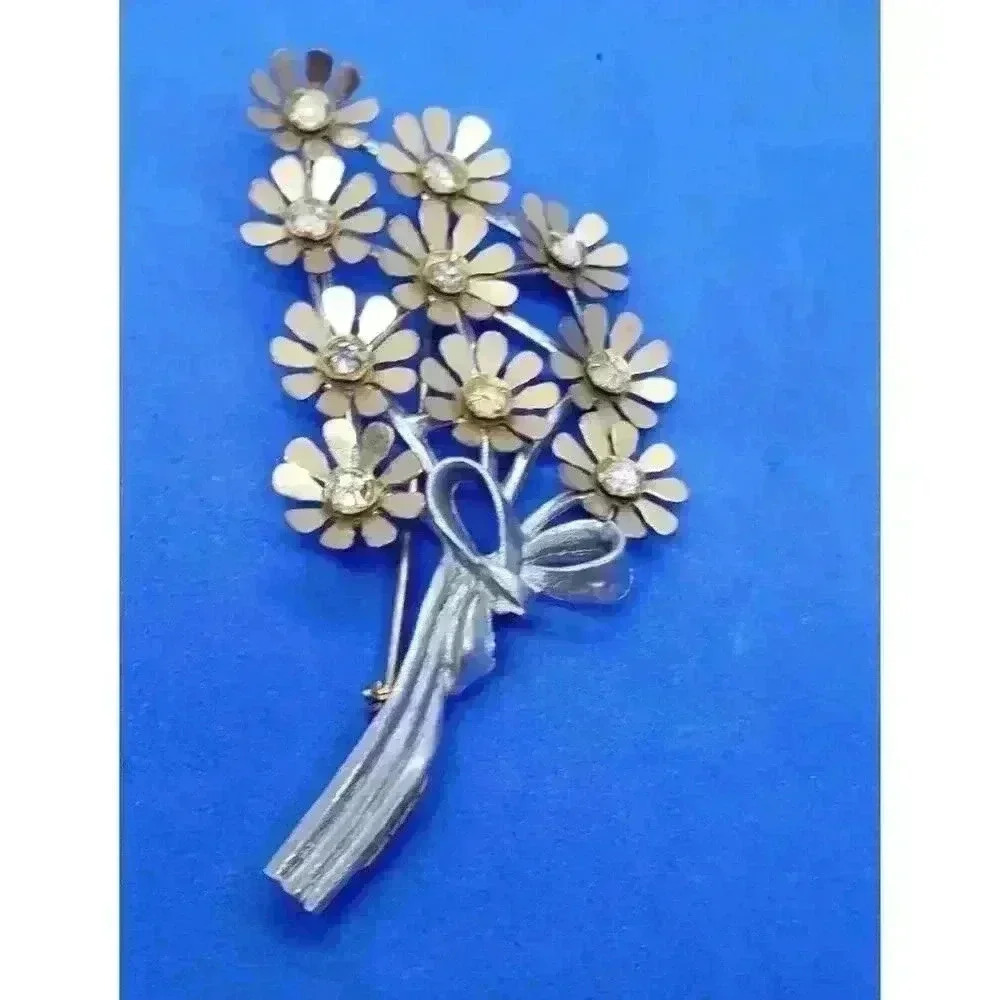 Vintage 30s Brooch Metal & Rhinestone Flower Bouquet FRED GRAY Coro Desiger RARE